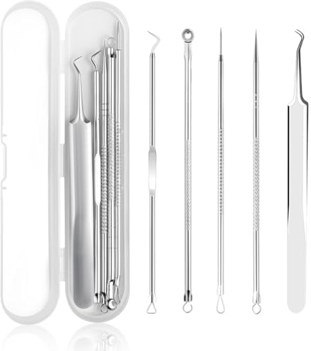 LOPHE Extracteur Points Noirs Professionnel - Kit 5-en-1 Tire Comedon pour Retire Comédons, les Boutons et les Pustules - Kit Extracteur en Acier Inoxydable avec Boite - Soin Visage à Domicile
