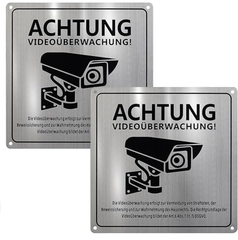 2PCS Señal de Videovigilancia, Cartel Videovigilancia de Aluminio Cartel Zona Videovigilada Cartels de Vigilancia de la Cámara Advertencia para Propiedades Privadas 4 Agujeros para Interior y Exterior