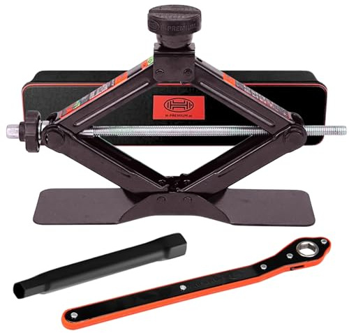HEYNER Premium Multifit Scissor Jack Cars, SUVs, Vans – Complete Lifting Kit with Accessories Speed Ratchet Extension Bar Interchangable Rubber Pad Carry Bag (2 Tons 347230)