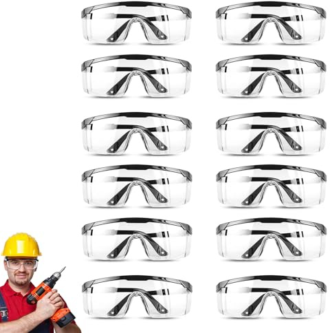 Surlunettes de Sécurité 12 PièCes Lunette de Protection Travail - Contre Gouttelettes Lunettes Anti-PoussièRe - Branches Réglables Pour Un Usage Quotidien, Bricolage, Laboratoire, Soudage, Meulage