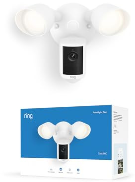 Ring Cámara con focos (Floodlight Cam), cableada (última generación), Retinal 2K, zoom mejorado 6 aumentos, focos de alta intensidad, prueba gratuita de 30 días del plan de suscripción a Ring