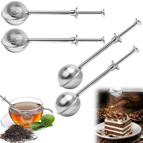 4 Piezas Infusor de Té Acero Inoxidable 304, Pinzas para Té, Reutilizable, Bolas de Té con Agujeros Totales, Colador de Tea en Forma de Bola, Bola de Filtro de Tea con Mango Telescópico
