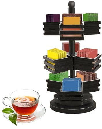 Organizador de bolsas de té – de almacenamiento con 3 niveles y 9 compartimentos | 20 x 19,7 x 15 cm Soporte para bolsas de té | Para el hogar, cocina, despensa, cafetería, oficina, escritorio