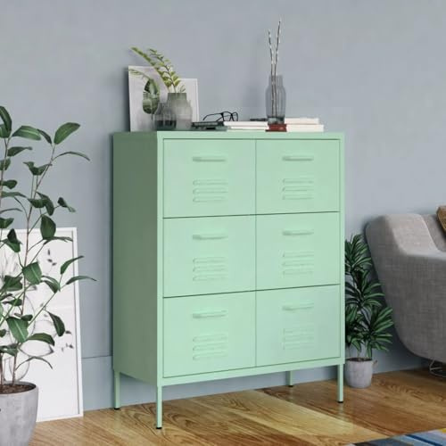 YuuSsea Mint Steel Drawer Storage Cabinet, 80x35x101.5 cm Metal Utility Organizer with 6 Full Extension Drawers, Industrial Garage Tool Storage Solution