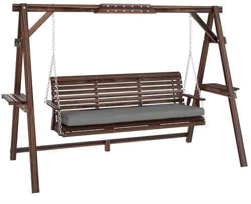Outsunny Balançoire de Jardin 3 Places en Bois carbonisé Marron