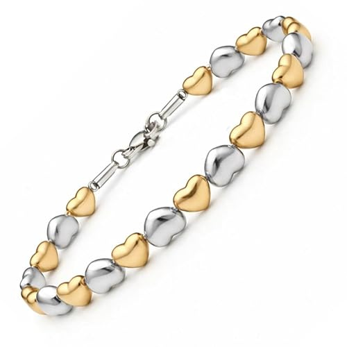 SAGA GIOIELLI® Bracciale donna cuori in Acciaio Inox - Regalo donna Fidanzata Moglie Acciaio - Confezione Regalo - Regalo San Valentino (Bicolor)