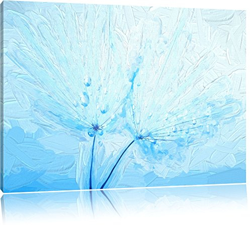 Pixxprint Blaue Pflanze mit Wasserperlen, Bild, Größe: 120x80cm, Leinwandbild, fertig gespannt, Wandbild, Dekoration, Kunstdruck, kein Poster