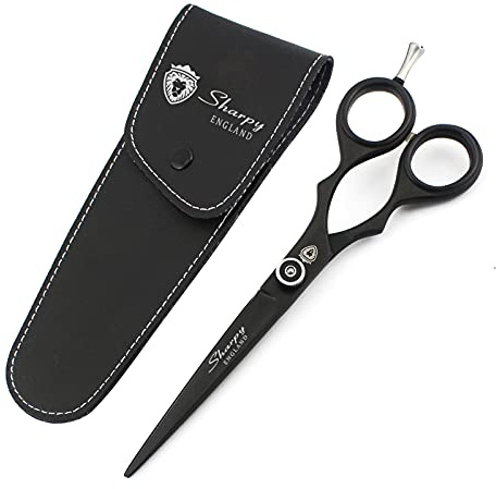 Sharpy Professional 6.0'' Stainless Steel Hairdressing Scissors - Black, Salon Shears with Adjustable Screw & Removable Finger Rest