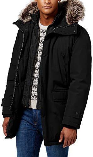 London Fog Men's Snorkel Parka with Bib, Black, M