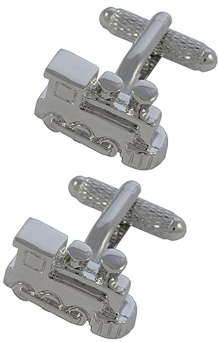 COLLAR AND CUFFS LONDON Gemelli Camicia Uomo Treno - con Scatola - Ottone - Treno a Vapore - Argento Colorato - Ferrovia Design Classico Epoca Passata - Un Paio