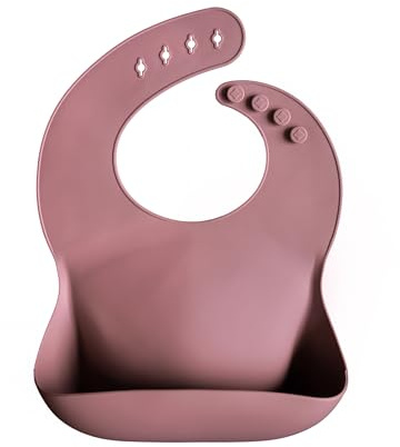 mushie Bavoir Bébé en Silicone | Bavoirs Imperméables Réglables | Bavoirs Faciles à Essuyer | 4 Tailles Réglables Avec Poches Avant Profondes | 100% Sans BPA et Phtalate | Dusty Rose