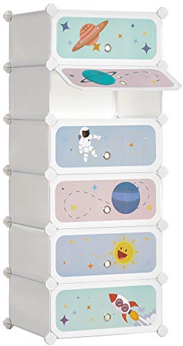 SONGMICS Scarpiera a 6 Scomparti per Bambini, Organizzatore Modulare ad Incastro in Plastica per Bambini, Guardaroba con Ante, 31 x 43 x 105 cm, Bianco Nuvola LPC904W01