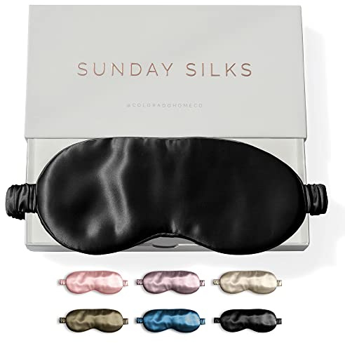 SUNDAYSILKS™ Exclusive Mulberry Silk Sleep Mask | Soft Eye Covers, Blackout Sleeping Mask for Women & Men | Silk Eye Mask for Sleep, Travel, and Relaxation | Antifaz para Dormir [Midnight Black]