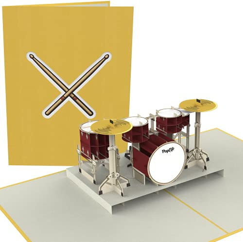 PopLife® Trumkit 3D pop up-kort – födelsedagskort för musiker pensionsfest, fars dag, rockbandspresent, musikskola examen – för son, för make, för pappa, för barnbarn, för trummisen