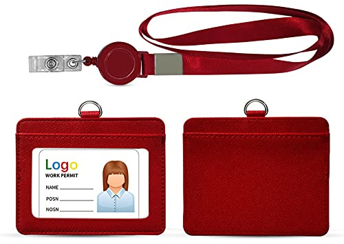 HYCOPROT Ausweishüllen PU Leder Mit 1 Ausweisfenster und 1 Kartensteckplatz Ausweisjojo Mit Schlüsselring Clip und Karabinerhaken Id Kartenhalter Für Office Business Student