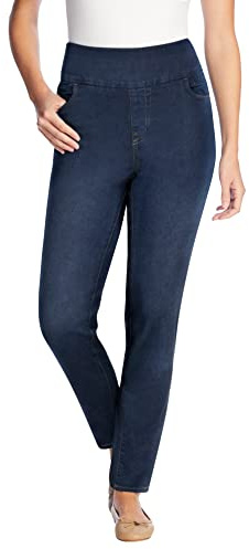 Woman Within Plus Size Flex Slim-Leg Pull-On Gap-Free Stretch-Denim Jeans - 12 W, Indigo Sanded