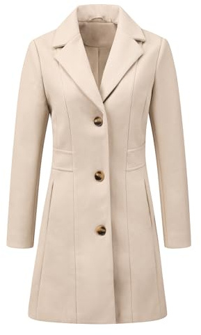Allegra K Women's Trench Coats Single Breasted Long Outerwear Winter Coat Cream White L