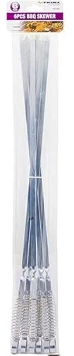 Pack of 6 Flat BBQ Kebab Skewers 55 cm Long Stainless Steel Reusable Barbecue Skewer Sticks for Meat, Shish Kebab, Vegetables, BBQ Essential Tool -