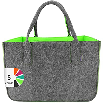 IDEA HOME Filztasche Shopper Groß-30 Liter Einkaufstasche XXL Zusammenklappbar Einkaufskorb Kaminholztasche Kleiderkorb Spielzeugtasche Dunkelgrau/Limonenfarbe, Limonenfarben