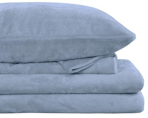 Viviland Micro Fleece Full Bed Sheet Set, Soft Flannel-Like Polar Fleece Velvet/Velour Bed Sheets with 15 Deep Pocket, Warm Winter Double Sheets & Pillowcase Set, Light Blue