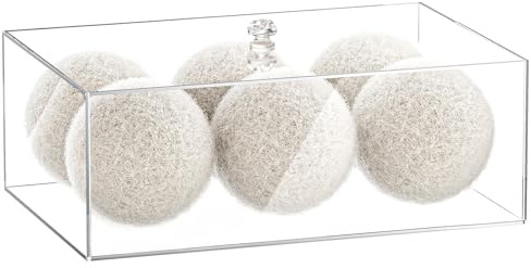 Dryer Ball Holder for Laundry Room ,Acrylic Dishwasher Pods Container with Lid,Dryer Balls Dispenser,Laundry Room Organization and storage Box for Laundry Pods,Clips,Dryer Balls and Sheets (No Balls)
