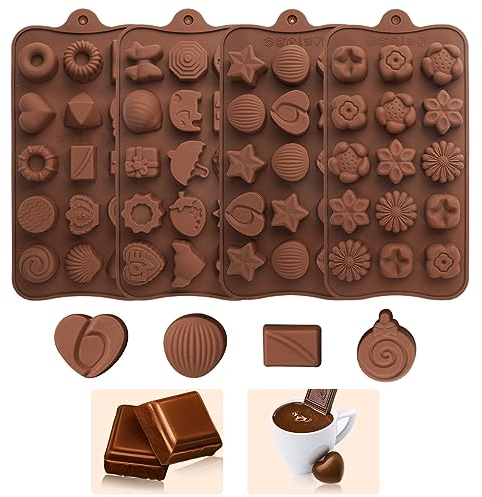 4 Piezas Moldes Chocolate Silicona, Antiadherente Molde de Chocolate, 38 Formas Molde para Bombones de Silicona, DIY Molde de Silicona para Chocolate Dulces Cubitos Hielo Gelatina Hacer Bombones