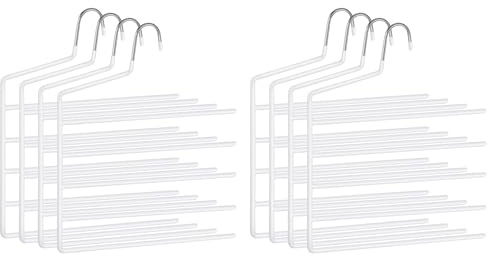 SONGMICS Hosenbügel platzsparend, 8er Set, Mehrfach-Kleiderbügel, offenes Ende, rutschfest, für je 5 Hosen, für Jeans, Handtücher, Schals, weiß CRI034W08