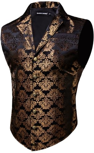 Barry.Wang Chaleco de traje victoriano de cachemira para hombre, formal, de ocio, cuello a medida, estilo steampunk, gótico, chaleco de esmoquin, Gótico dorado, XX-Large