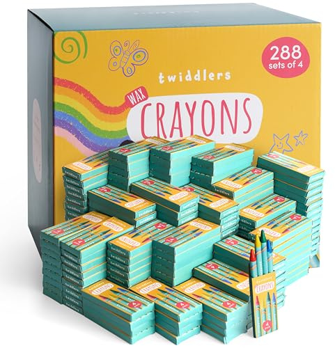 THE TWIDDLERS 288 Scatole di Pastelli a Cera per Bambini - 4 Pastelli per Scatola, 1.152 in Totale - Colori Misti, Perfetti per le aule scolastiche, per i ristoranti, per le attività di colorazione