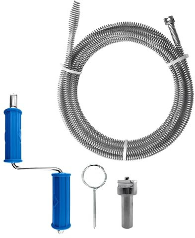 GYHMTOO Spirale per la pulizia dei tubi, 5 m, ø 10 mm, spirale per la pulizia dei tubi, spirale con adattatore elettrico e manuale per WC, pulizia dei tubi a spirale, diametro 10 mm, 5 m