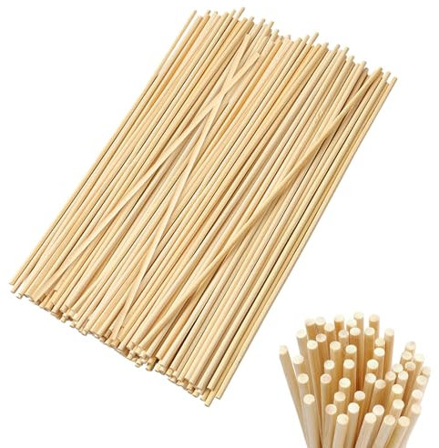 Forhandy 200 Stück Zuckerwatte Stäbe 300mm x 3mm Holzstäbchen Lange Rund Eisstiele Holzstäbe zum Basteln Kandiszucker Sticks Rundhölzer für Handwerkskunst DIY Heimwerker