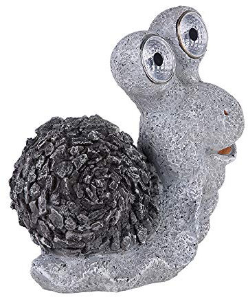 GLOBO Solar Gartenskulptur für Außen Gartendeko Schnecke Figur Skulptur grau Akku, Kunststoff, 2X LED 3000K, LxBxH 19,5x10,5x20 cm