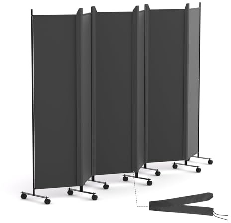 HIDODO 6 Panel Room Divider Folding Privacy Screen, Freestanding Room Partition with Lockable Wheels, Portable Wall Divider for Room Separation, 119 W x 70 H, Grey