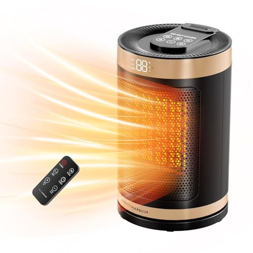 Home Harbour Cozy Heat 1500W Electric Space Heater, Portable Ceramic Fan Heater, Energy Efficient, 3 Modes, LED Display, 12H Timer, Overheat & Tip-Over Protection, 15°C-45°C, Gold for Home/Office