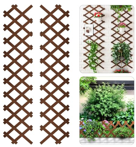 2 Pcs Expandable Garden Trellis,Wood Lattice Fence Panels for Outside, Trellis for Climbing Plants,Natural Wooden Wall Trellis for Climbing Plants Ivy, Roses, Terraces, Room Decoration