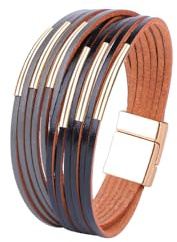 VANSZA Armband Wickelarmband Boho Lederarmband Mehrschichtige Leder Armbänder für Frauen Glücksarmband Magnetverschluss