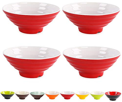 Tazones de Sopa de Fideos Ramen japoneses de 1600 ml (56 onzas) de plástico Duro tamaño A5, Juego de 4 tazones para Ramen, Fideos asiáticos, pho, Udon, tailandeses, Cereales.