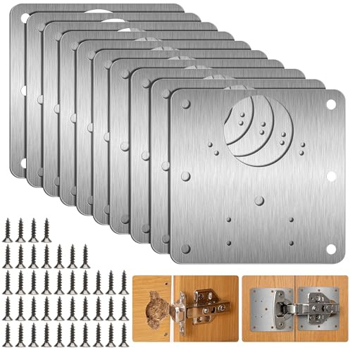 10 Pcs Hinge Repair Plate,Kitchen Cupboard Cabinets Door Hinge Repair Plate | Stainless Steel, Hinges Repair Plates Brackets with Holes, Flat Fixing Joining Mending Plates Brackets, with 60 Pcs Screws
