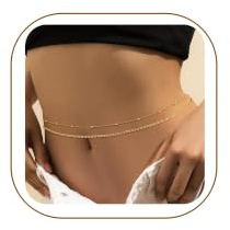RIXERKOC 2 Pezzi Catena a Vita in Oro per Donne, Catena a Pancia Stratificata in Acciaio Inox Regolabile Impermeabile Sexy Bikini Catena di Perline Catene Corpo Estivo Regali Gioielli (C)
