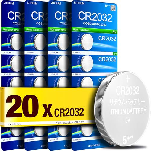 CR2032 Battery 3V Lithium Button Cell (20 Pack), Long Lasting Coin Batteries, DL2032 ECR2032 BR2032 Compatible, for Car Key Fobs, Watches, Scales, Motherboards & Small Electronics