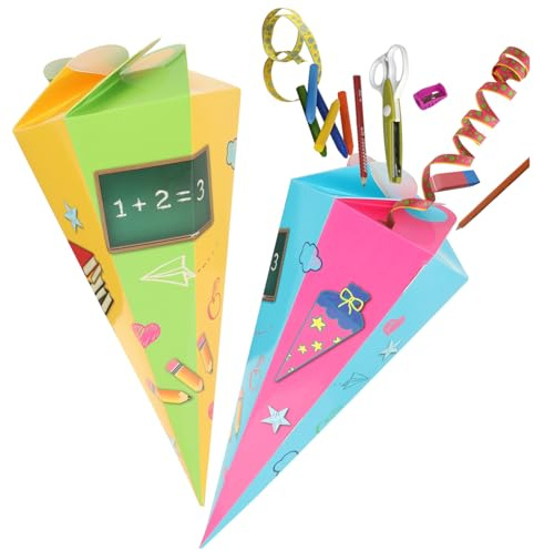 com-four® 2x school cones 30cm, sibling school cones made of cardboard