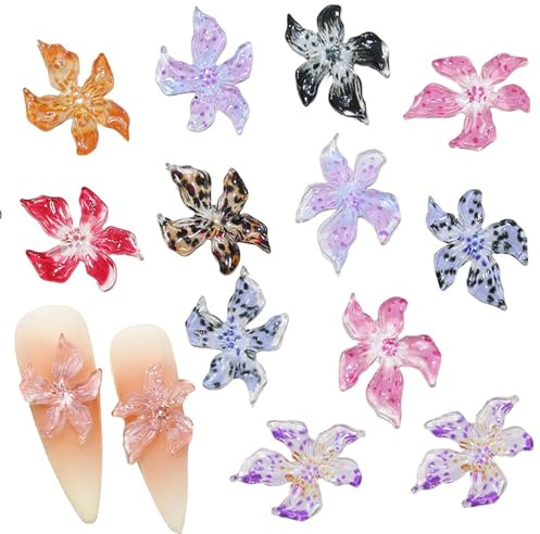 3D Nail Charms, 100-Piece Mixed-Colour Resin Flower Nail Art Decorations | Glossy Translucent Petals, Speckled Details, Flat Backs, For Raised Manicures And Small DIY Craft Projects