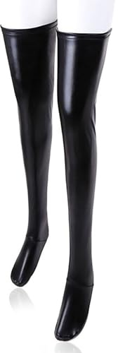 Kutocesy Leder Overknee Socken Mit Reißverschluss Oberschenkelhohe Slim Strümpfe Für Cosplay Latex Leggings Damen Stockings Bondage Dessous Fetish (XL)