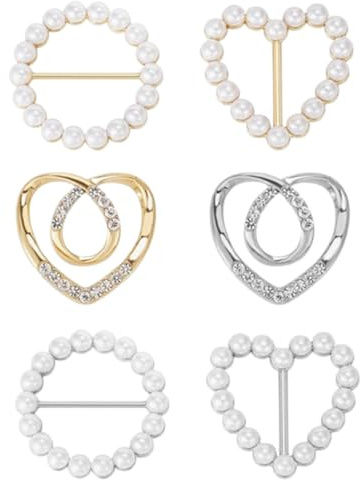 Mjzzh Lot de 6 pinces à T-shirt, broches pour vêtements, foulards, boucles métalliques rondes pour femmes, boucles de ceinture, pinces métalliques tendance pour chemises et corsets