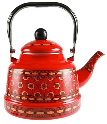 Théière émaillée pour cuisinière, bouilloire vintage avec poignée, bouilloire à eau chaude pour décoration de cuisine, sans sifflement(Rouge,1.7L)