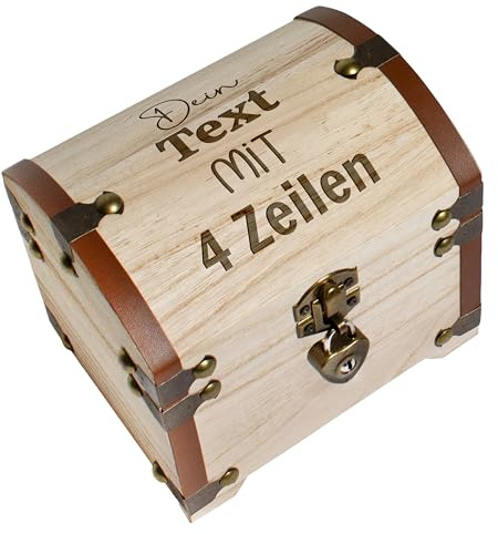 True Statements Personalisierte Schatztruhe mit Wunschtext – Gravierte Geschenkbox Holz 14,5 x 11,5 x 13 cm