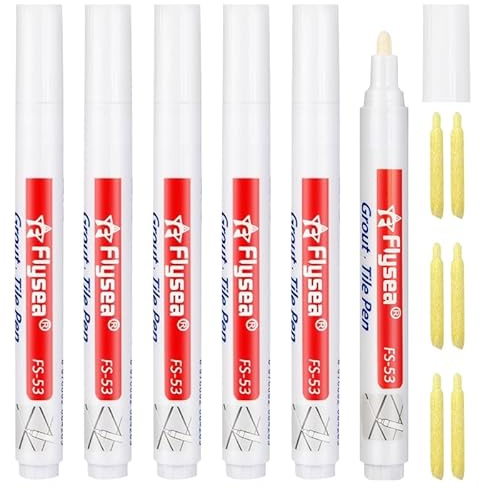 Venprodium 6 Stück Fugenstift Weiß mit Ersatzspitze, Fugenweiß Stift für Fliesen im Badezimmer, Fugenweiss Bad Wasserfest, Fugenstift Fugenmörtel, Fugen Reparatur Stift für Fliesen, Wand, Boden