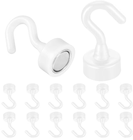 Wanmu 12 Stück Magnethaken Magnet Haken Extra Starke Magnetische Haken Hakenmagnete Stanzfrei Magnethacken für Camping Schließfächer Werkstatteinrichtung Kleiderhaken (Weiß)