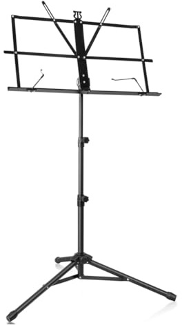 NONDK Atril de Partituras de Metal Portátil, Podio Ajustable con Base de Trípode y Carpeta de Partituras - Negro