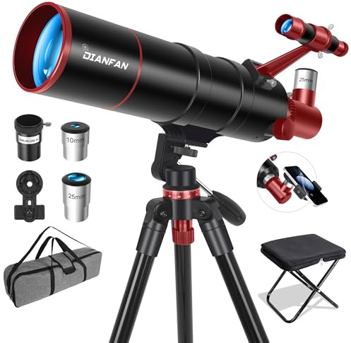 Dianfan Teleskop,90/550 Teleskop Astronomie für Erwachsene, Tragbares Teleskope für Einsteiger mit AZ Montierung,Stativ, Telefon Adapter, Tragetasche und Klapphocker